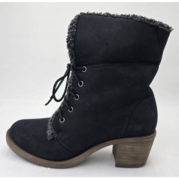 Bucco Damari Lace Up Black Bootie Faux Fur Suede Fold Over Block Heel Womens 5.5 - Picture 8 of 10
